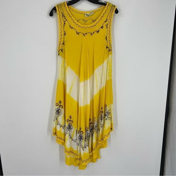 Indian Tropical Fashion Women’s Scoop Neck Tie Dye Hi-Lo Mini Dress Yellow OS - Picture 1 of 4